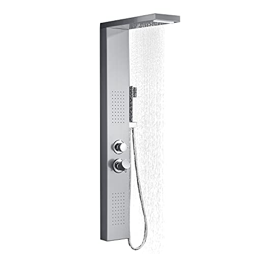 TRMLBE Duschpaneel Edelstahl Duschsysteme Duschsäule Duscharmatur Regendusche mit Regenduschkopf, Handbrause, Massagedüsen für Dusche und Bad - Silber von TRMLBE