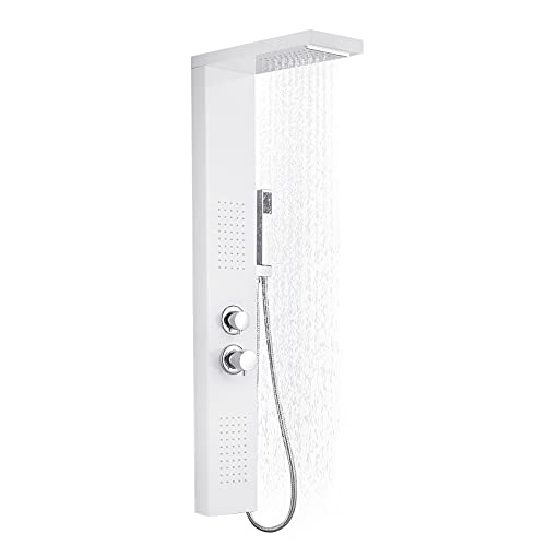 TRMLBE Duschpaneel Edelstahl Duschsysteme Duschsäule Duscharmatur Regendusche mit Regenduschkopf, Handbrause, Massagedüsen für Dusche und Bad - Weiß von TRMLBE