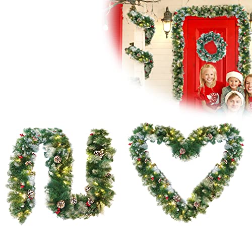 TRMLBE Girlande Weihnachten 300cm mit 50 LEDs Weihnachts Girlande Weihnachtsgirlande mit Beleuchtung Künstliche Weihnachtskranz für Innen-Außen (Typ A, Schnee-Effekt & Kiefernzapfen) von TRMLBE