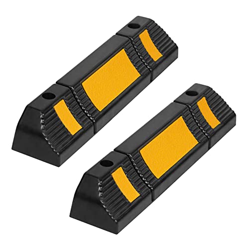 TRMLBE Gummi Radstopper für Garage 2 Stück Radstopp Parkbegrenzung Parkplatzbegrenzung mit Reflexionsstreifen Parkstopper Anfahrschutz Radstopp für Parkplätze und Garage 60x12x10cm (Schwarz + Gelb) von TRMLBE