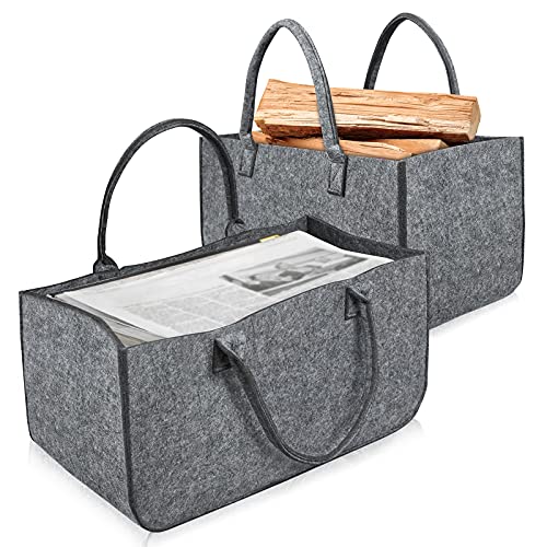 TRMLBE Kaminholzkorb Filz Holzkorb für Kaminholz mit Tragegriffen Faltbar Filztaschen Shopper Kaminholztasche für Holz und Zeitungen, Einkaufstasche 50 x 25 x 25 cm - 2 Stück Hellgrau von TRMLBE
