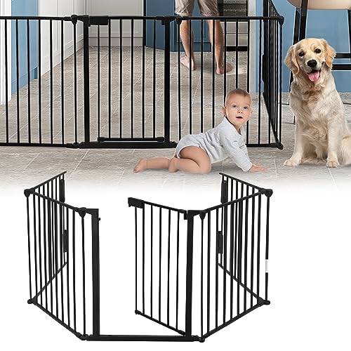 TRMLBE Kaminschutzgitter 300cm Kinderschutzgitter Faltbar Kinderschutz Ofenschutzgitter mit Tür Höhe 75cm für Kinder und Hunde, Schwarz (inkl. 5 Elemente) von TRMLBE