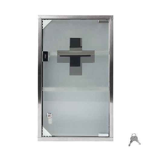 TRMLBE Medizinschrank Medikamentenschrank aus Edelstahl 30x12x50cm Apothekerschrank Arzneischrank mit Glas Tür Hausapotheke inkl. 2 Schlüsseln (mit 3 Fächer) von TRMLBE