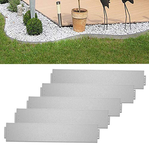 TRMLBE Rasenkante 20m x 18cm Metall Mähkante Verzinkt Beetumrandung Flexibel Beeteinfassung für Gartenpflanzen Gemüseanbau Floral, Silber (20 Pcs, 100x18cm per Stück) von TRMLBE