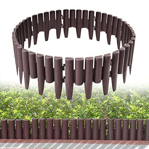TRMLBE Rasenkante Kunststoff 8,4m 30 stück Holzoptik Beeteinfassung Beetumrandung aus Polypropylen Beetzaun Gartenpalisade Palisade für Garten Dekorativ - Braun von TRMLBE