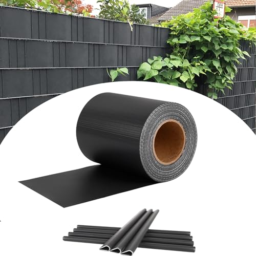TRMLBE Sichtschutzstreifen für Doppelstabmatten PVC Sichtschutz Zaun Blickdicht Sichtschutzfolie Doppelstabmattenzaun Sichtschutz mit 30 Clips für Gartenzaun Balkon Terrasse - 70m x 19cm, Anthrazit von TRMLBE
