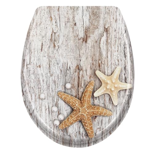 TRMLBE Toilettendeckel WC Sitz mit Absenkautomatik Toilettensitze Hochwertiger mit Quick-Release Funktion Toilettensitz Klodeckel Klobrille Toilet Seat WC Deckel, Perle Seestern von TRMLBE
