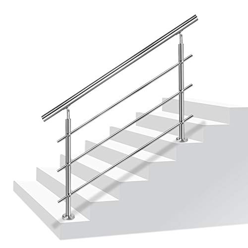 TRMLBE Treppengeländer 120m Edelstahl Handlauf mit Pfosten Geländer Außen-Innen Eingangsgeländer ür Treppen Wand Treppenhandlauf inkl. Montagematerial, 3 Pfosten von TRMLBE