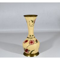 Vintage Messing Bemalte Blumenvase| Wohndekor| Antike Blumenvase von TRNCollection