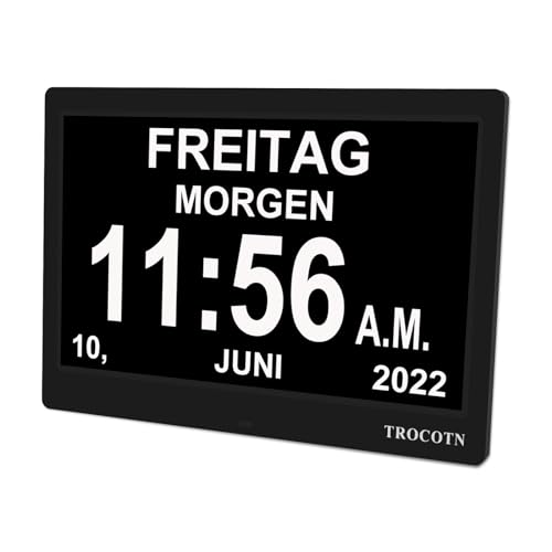 TROCOTN 10 Zoll Digitale Uhr Tagesuhr Großes Display Wecker Wanduhr (schwarz) von TROCOTN