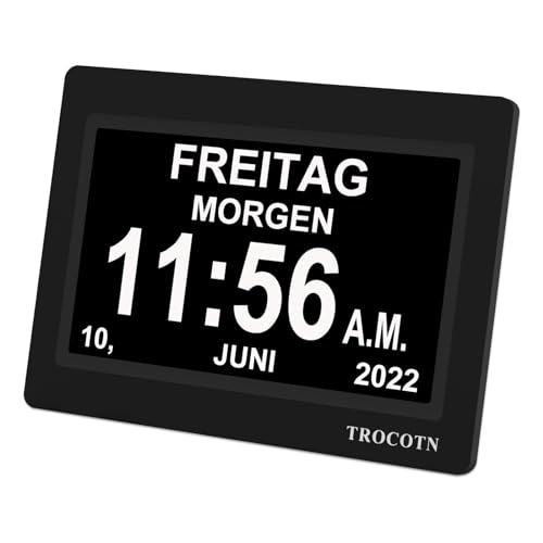 TROCOTN 7 Zoll Digitaluhr Tagesuhr Großes Display Wecker Wanduhr (schwarz) von TROCOTN