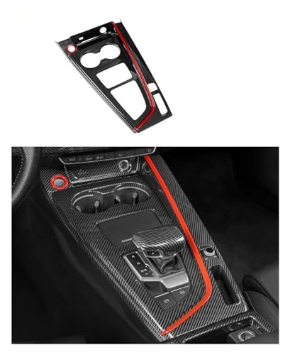 TROGPYXG Auto-Styling, kompatibel mit Audi A4 B9 A5 S4 2017–2022, Kohlefaser-Mittelkonsole, Schalthebel-Abdeckung, Aufkleber, Multimedia-Handauflagen-Panel-Rahmen (Color : B 2020-2022 Year Red) von TROGPYXG