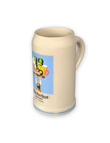 TROIKA OKTOBERFEST Bierkrug 2025 offizieller Sammlerkrug Oktoberfest 2025 mit einer Füllmenge 1 Liter aus Steingut und mehrfarbig von TROIKA