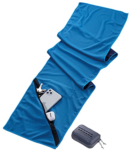 TROIKA Fitness-Handtuch mit erfrischendem Verdunstungs-Kühleffekt durch Wabenstruktur Mikrofaser Blau, Größe: 113cm x 25cm x 1cm, TWL20/DB von TROIKA