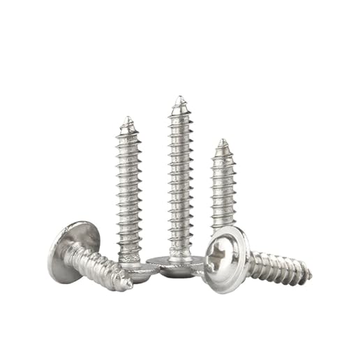 20/50/100/200 Stück M1.4 M1.7 M2.6 M3-M5 304 Edelstahl Kreuzschlitz-Rundkopf mit Unterlegscheibe und Kragen, selbstschneidende Schraube(5mm,M2.6 (100pcs)) von TROIOIUM