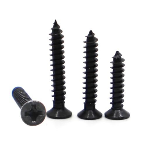 M1 M1.2 M1.4 M1.7 M2 M2.6 M3 M3.5 M4 Mini-Mikro-Flachkopf-Senkkopfschrauben aus schwarzem Stahl mit selbstschneidendem Linsenkopf(Flat Head,6MM_M3 50PCS) von TROIOIUM