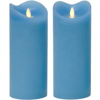 Led Kerze Echtwachskerze mit Timer Ø9,5cm Echtes Wachs 23cm Blau mit Flammen-Simulation - blau von TRONJE