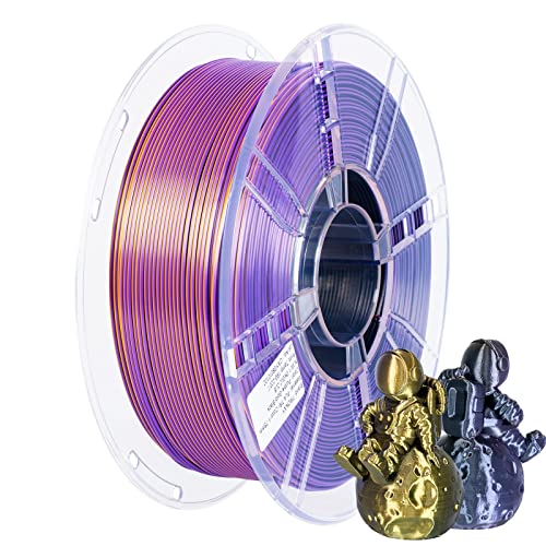 TRONXY 3D Drucker Filament, dreifarbiges Coextrusions PLA Filament, 1,75 mm, Seide, Violett, Gold, Schwarz, 3D Druck Filament +/-0,03 mm, 1 kg von TRONXY
