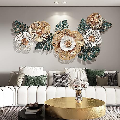 TROONZ 3D Wanddekoration Metall Skulptur Hintergrund Wand Deko Wohnzimmer Schlafzimmer Verlässt Form Eiserne Kunst Blume Dekoration Wandbehang, 138 * 57cm von TROONZ