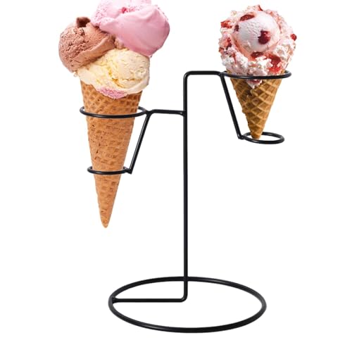 TROONZ Eistütenhalter-Ständer, Metall Eiscreme Kühlgestell Ständer, Eisen Waffelhalte, Kunst Schwarz Halterung Dessert Halter Eiswaffelhalter Kuchenladen Bäckerei Cupcake Ständer von TROONZ