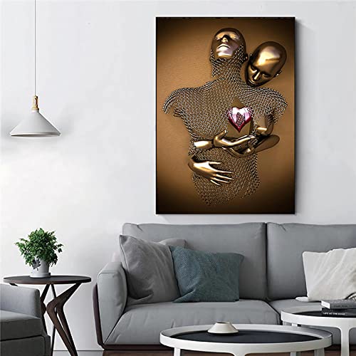 TROONZ Liebe Herz 3D-Effekt Wandkunst, Liebesherz 3D Effekt, Bild Leinwand Kunst Wand, Paare, Metallkunst Set, abstrakte Metallfigur Skulptur Deko-A||60 * 90cm von TROONZ