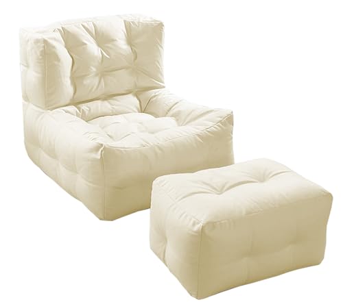 TROONZ Sitzsack Bezug ohne Füllung, Premium Leathaire-Stoff Sitzsäcke Sessel Hülle, Sitzsack Sofa Bezug für Erwachsene und Kinder 88x80x75cm,Beige von TROONZ