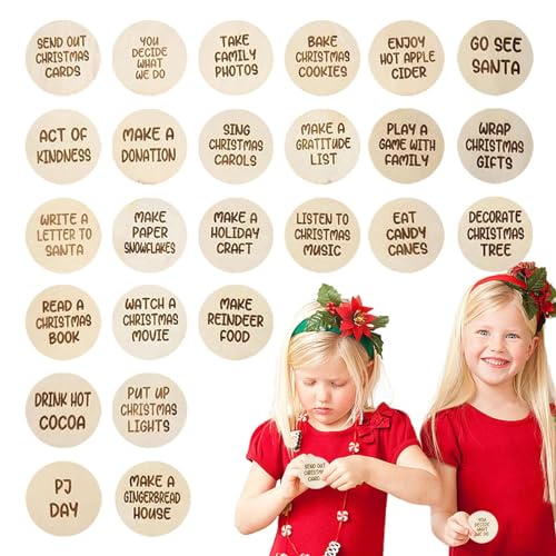 TROONZ Weihnachts-Countdown-Event-Toke,Eventmünzen zu Weihnachten - Weihnachtskalender aus Holz mit Zahlen für Bastelarbeiten, Feiertags-Sammelalben von TROONZ