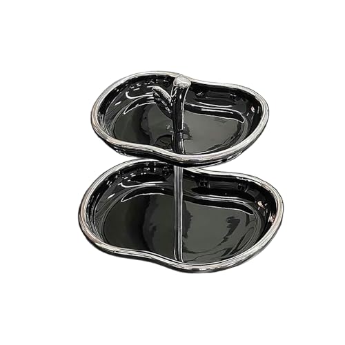 2 x schwarze Keramik-Doppel-Obstschale, nordisches kreatives Geschirr, doppelt schwarz, silber (Box) von TROSIQUANJIA