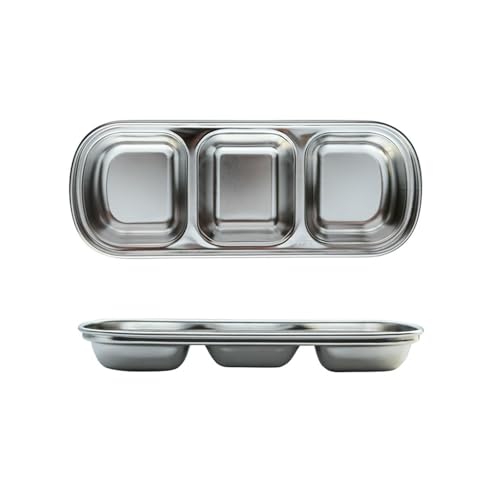 304 Edelstahl Grill Dip Platte Koreanisches minimalistisches quadratisches Geschirr - drei [Silber] von TROSIQUANJIA