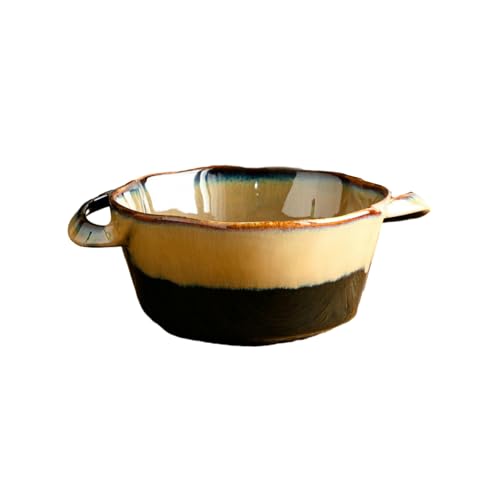 Chinesische Retro-Home einfache und exquisite große Ofen-Doppelohr-Keramikschale – Kaffeegold – 20,3 cm Doppelohr-Nudelschale von TROSIQUANJIA