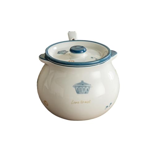 Chinesischer Haushalt, einfache und exquisite Keramik-Unterglasur, Doppelohr-Schweineöl-Tank mit Deckel, Löffel, moderner Doppelohr, 1400 ml Chinesischer Haushalt, einfache und exquisite Keramik-Unterglasur, Doppelohr-Schweineöl-Tank mit Deckel, Löffel, moderner Doppelohr, 1400 ml von TROSIQUANJIA