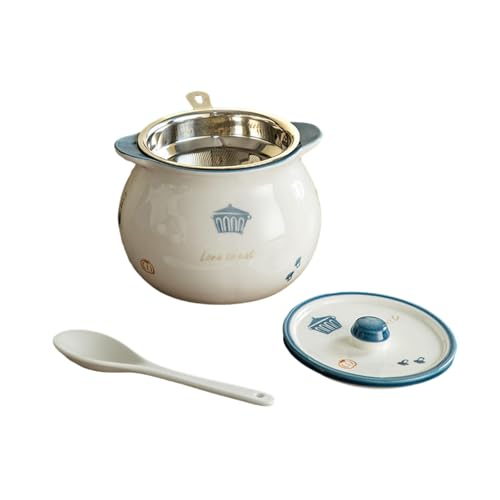 Chinesischer Haushalt, einfache und exquisite Keramik-Unterglasur, farbiger Doppelohr-Schweineöl-Tank mit Decklöffel [mit Filtersieb], modernes Doppelohr, 700 ml von TROSIQUANJIA