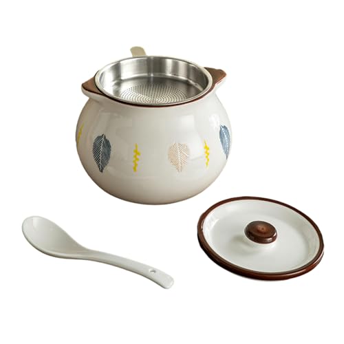 Chinesischer Haushalt, einfache und exquisite Keramik-Unterglasur, farbiger Doppelohr-Schweineöl-Tank mit Decklöffel [mit Filtersieb] Chiba Doppelohr, 1400 ml von TROSIQUANJIA