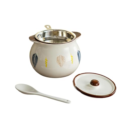 Chinesischer Haushalt, einfache und exquisite Keramik-Unterglasur, farbiger Doppelohr-Schweineöl-Tank mit Decklöffel [mit Filtersieb] Chiba Doppelohr, 700 ml von TROSIQUANJIA