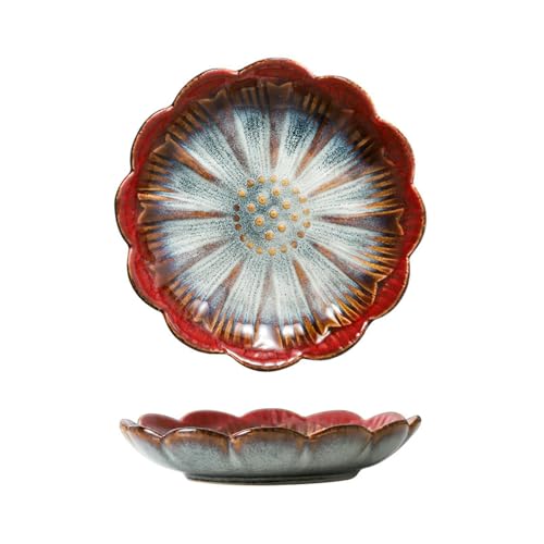 Dipschale im japanischen Stil, einfach und exquisit, unregelmäßige Ofenglasur, 14 cm, Sonnenblumenschale, Tintenrot Dipschale im japanischen Stil, einfach und exquisit, unregelmäßige Ofenglasur, 14 cm, Sonnenblumenschale, Tintenrot von TROSIQUANJIA