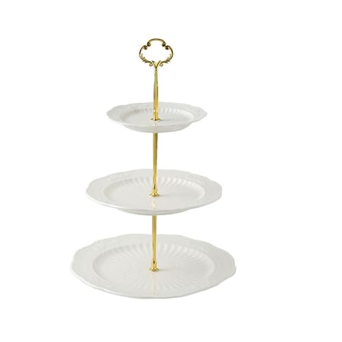 Dreischichtiger Dessertteller aus Keramik, im europäischen Stil, reinweiß, kreatives Relief, dreischichtige Schnurplatte von TROSIQUANJIA