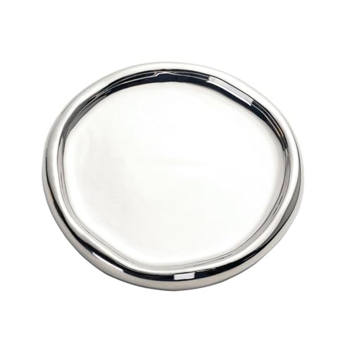 Einfache, versilberte Schmuck-Keramik-Aufbewahrungsplatte, kreative Schreibtisch-Keramikornamente, silberfarbene runde Platte von TROSIQUANJIA