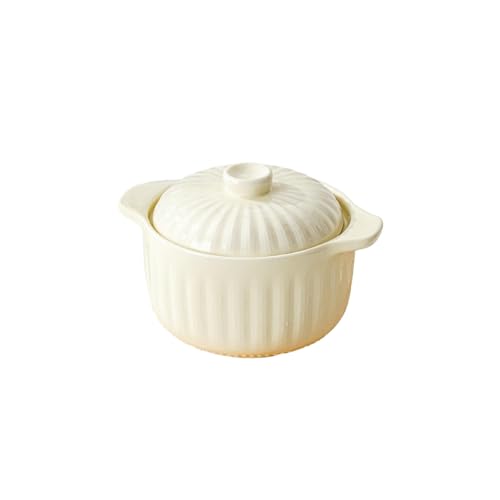 Einfacher und exquisiter Keramik-Doppelohr-Bratentopf im chinesischen Stil mit Deckel, hellgelb, 1150 ml [keine offene Flamme] von TROSIQUANJIA
