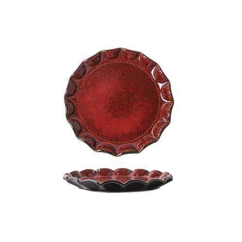 Einfarbiger Retro-Keramik-Relief, exquisiter Obst-Dessertteller, 25,4 cm, gebogener Rand Einfarbiger Retro-Keramik-Relief, exquisiter Obst-Dessertteller, 25,4 cm, gebogener Rand von TROSIQUANJIA