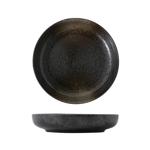 Exquisites und kreatives Keramikgeschirr aus Keramik, rund, ofenglasiert, tief, Restaurant, schwarz, kostbarer Punkt, 25,4 cm von TROSIQUANJIA