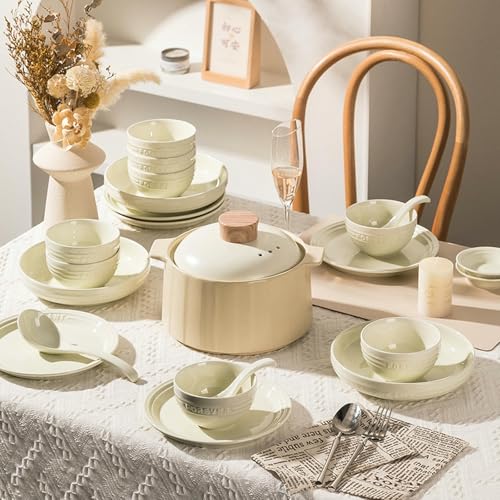 Französischer Haushalt, einfache und exquisite Reliefunterglasur, praktisches Keramikgeschirr, beige Kasserolle, 2,8 l von TROSIQUANJIA