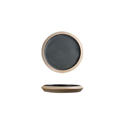 Glasierte Scheibe mit dickem Rand und grober Keramik, schlichtes einfarbiges Haushaltsgeschirr, dunkelgrau-blau, 19 cm. Glasierte Scheibe mit dickem Rand und grober Keramik, schlichtes einfarbiges Haushaltsgeschirr, dunkelgrau-blau, 19 cm. von TROSIQUANJIA