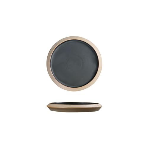 Glasierte Scheibe mit dickem Rand und grober Keramik, schlichtes einfarbiges Haushaltsgeschirr, dunkelgrau-blau, 22,9 cm Glasierte Scheibe mit dickem Rand und grober Keramik, schlichtes einfarbiges Haushaltsgeschirr, dunkelgrau-blau, 22,9 cm von TROSIQUANJIA