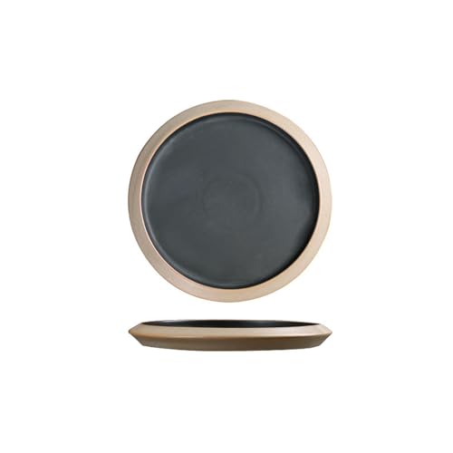 Glasierte Scheibe mit dickem Rand und grober Keramik, schlichtes einfarbiges Haushaltsgeschirr, dunkelgrau-blau, 27,9 cm von TROSIQUANJIA