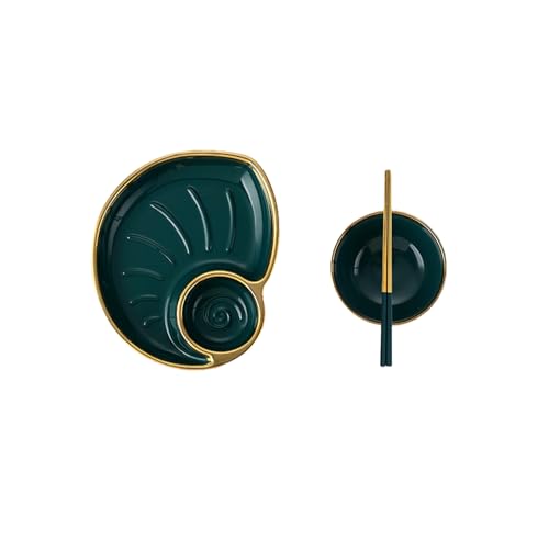 Home Retro, einfach, exquisit und hochtemperaturbeständig, kreativer Knödelteller, Grüngold, 3er-Set (Schnecke) von TROSIQUANJIA