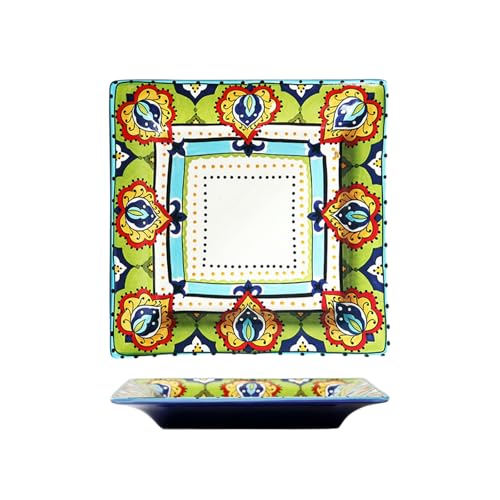 Home Retro einfache exquisite handbemalte kreative unregelmäßige Keramik-Steakplatte – grüne Wellenkarte, 27,4 cm großzügiger Teller von TROSIQUANJIA