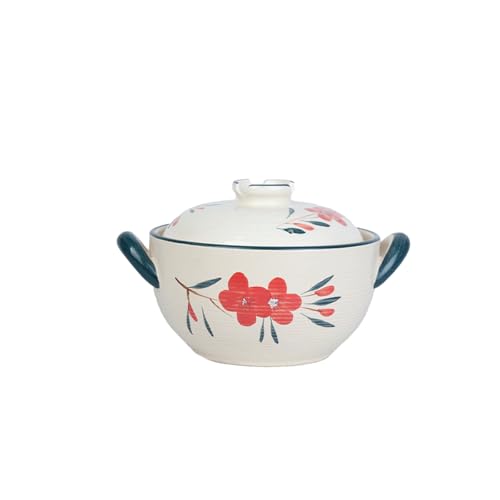 Japanischer Haushalts-Kochtopf, hochtemperaturbeständig, klein, frisch, handbemalt, verbrühungssicher, großes Fassungsvermögen, 2,6 l (Ningxiahong) von TROSIQUANJIA