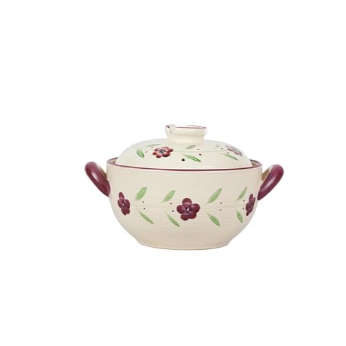 Japanischer Haushalts-Schmortopf, hochtemperaturbeständig, klein, frisch, handbemalt, verbrühungssicher, großes Fassungsvermögen, 2,6 l, Violett von TROSIQUANJIA