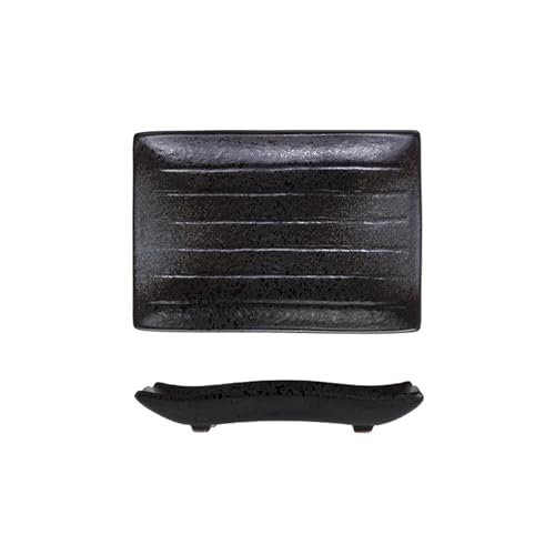 Keramik-Steinplatte Japanisches einfaches Kochgeschirr - [Hei Zhen Dian] rechteckiger vierbeiniger Teller von TROSIQUANJIA