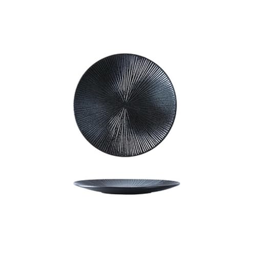 Keramik-gestreifte glasierte flache Scheibe, japanisches exquisites Haushaltsgeschirr, "Black Point", 20,3 cm Keramik-gestreifte glasierte flache Scheibe, japanisches exquisites Haushaltsgeschirr, "Black Point", 20,3 cm von TROSIQUANJIA